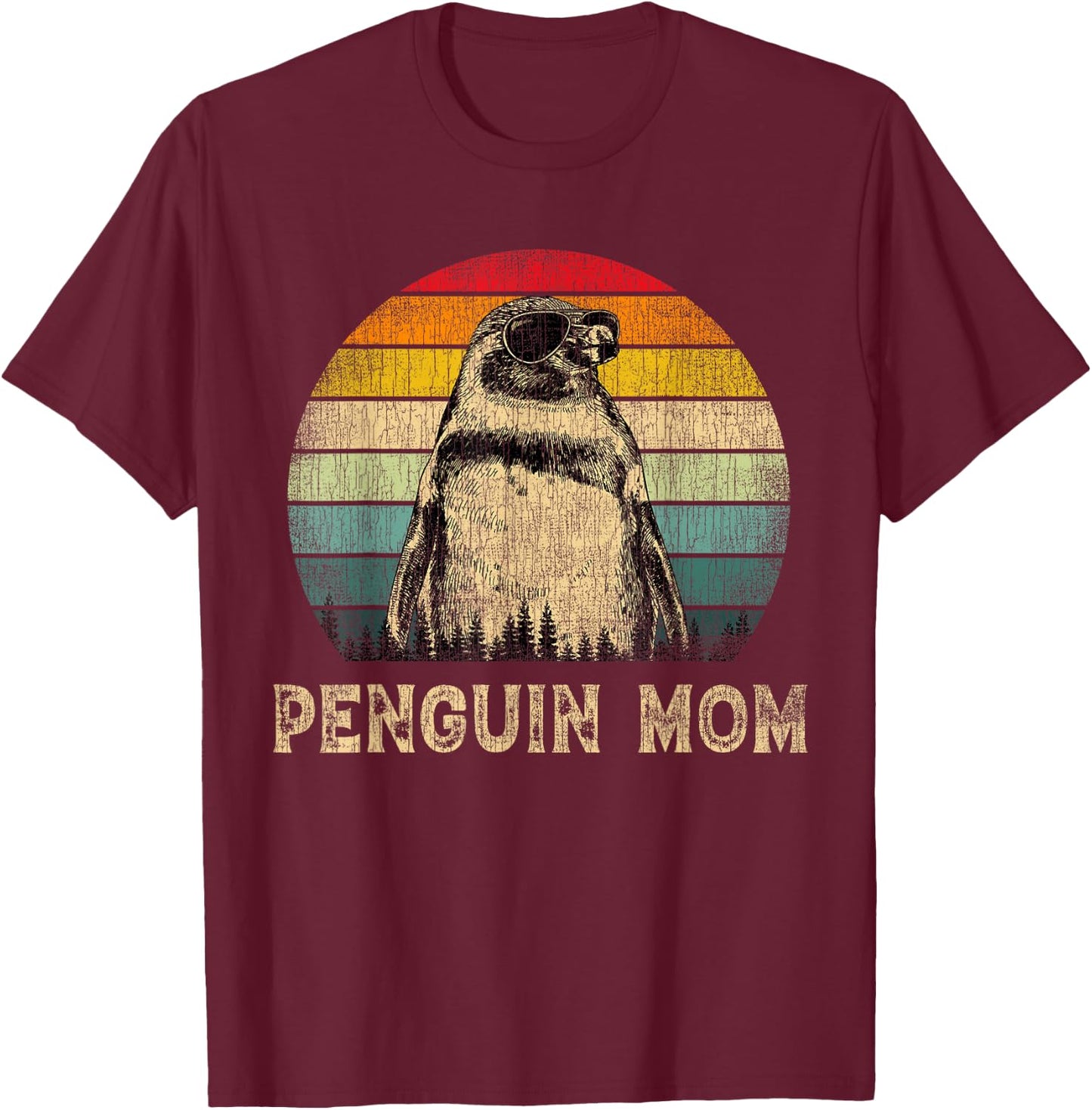 Vintage Penguin Mom Penguin Lovers Mommy Mother's Day T-Shirt - T-Shirt | Maroon