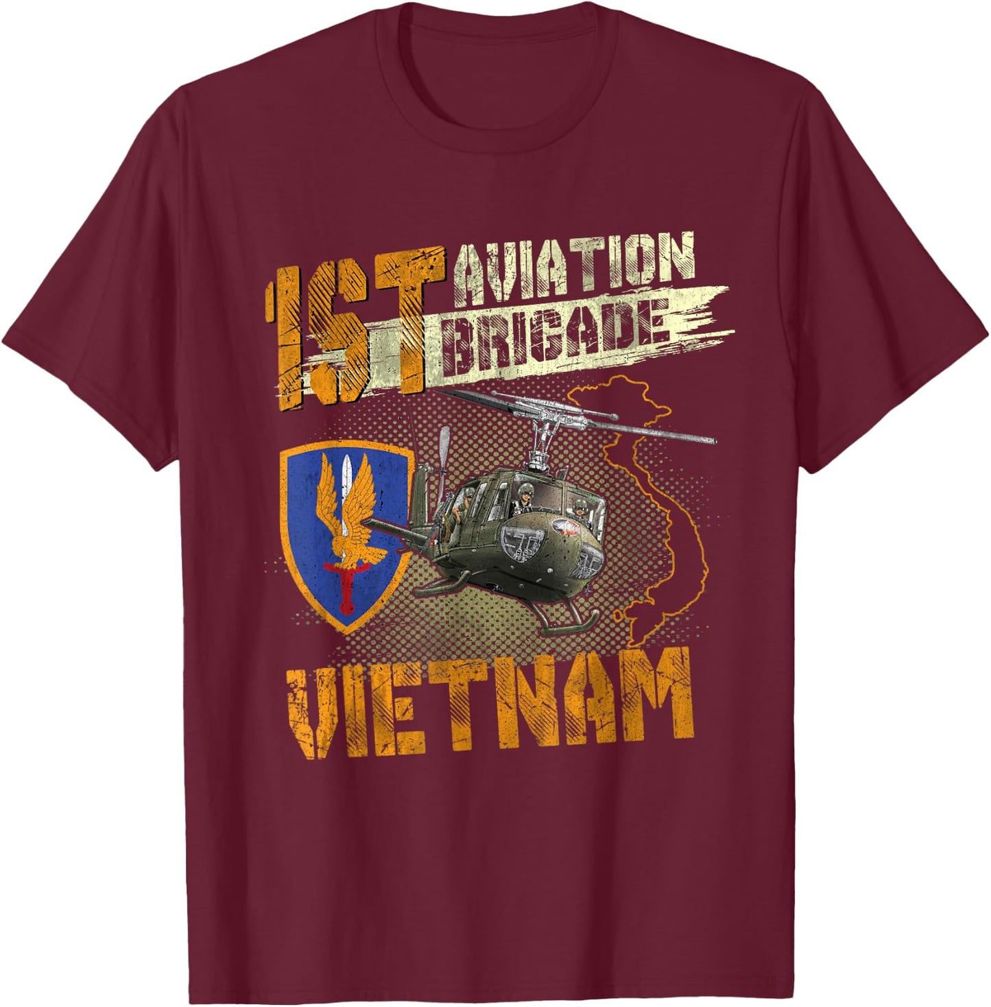 1st Aviation Brigade Vietnam Veteran Pilot Door Gunner T-Shirt - T-Shirt | Maroon