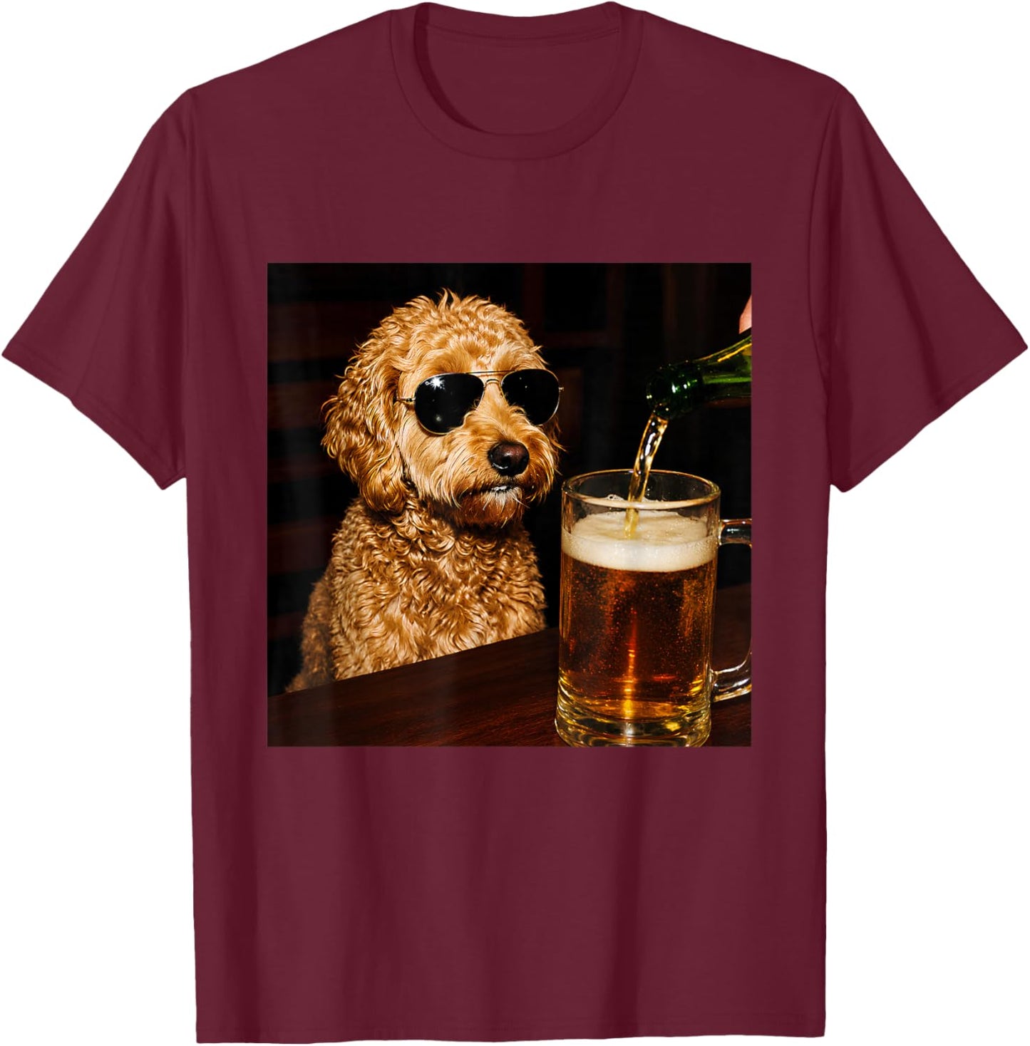 Vintage Cool Goldendoodle Drinking Beer Goldendoodle Dog Dad T-Shirt - T-Shirt | Maroon