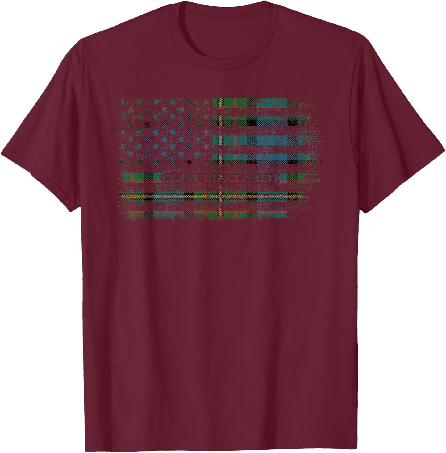 Clan MacLaren Scottish tartan US flag kilt Scotland T-Shirt - T-Shirt | Maroon