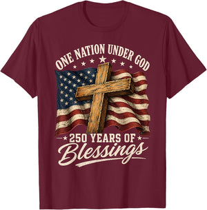 One Nation Under God 250 Years 250th Anniversary USA T-Shirt - T-Shirt | Maroon