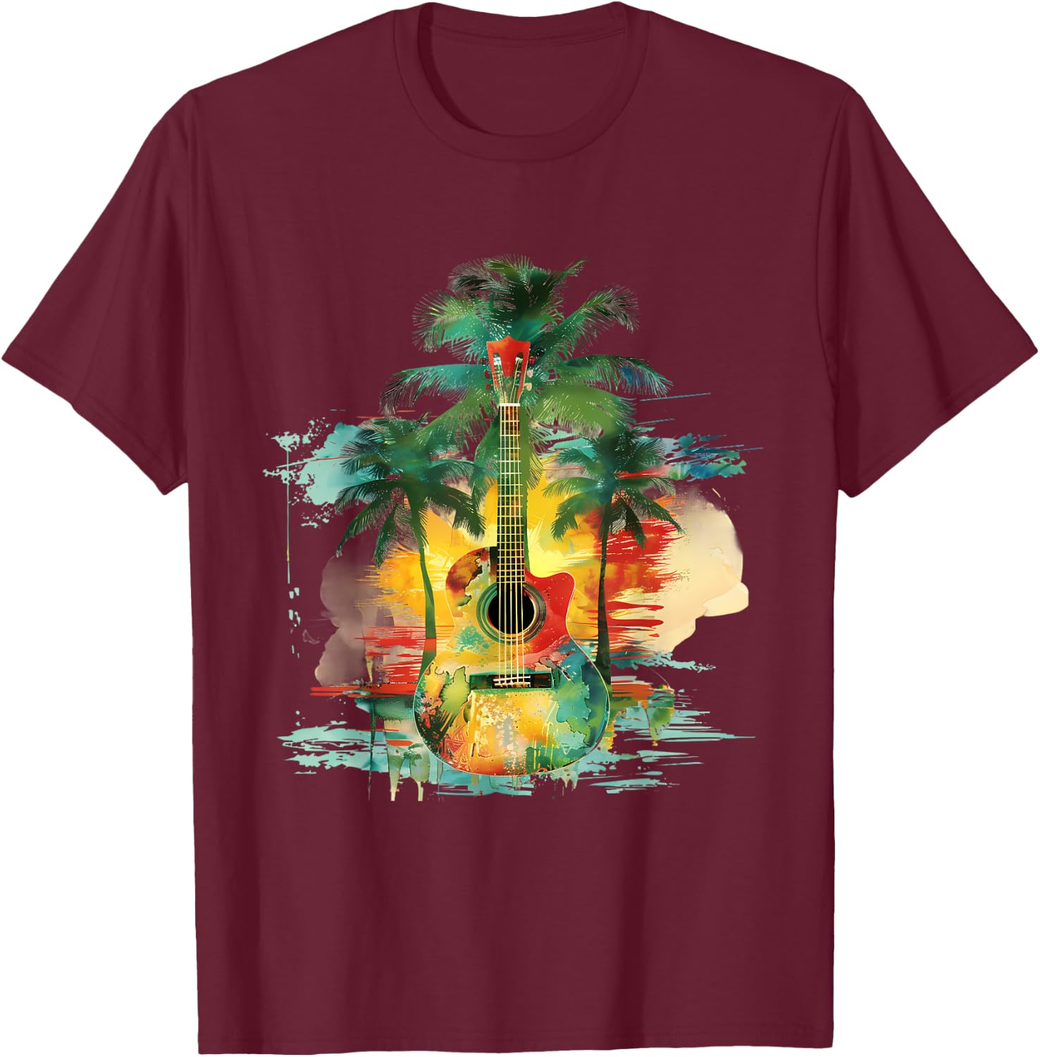 Rasta Reggae Guitar Rastafarian Roots Jamaican Pride T-Shirt - T-Shirt | Maroon