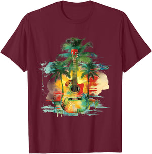 Rasta Reggae Guitar Rastafarian Roots Jamaican Pride T-Shirt - T-Shirt | Maroon