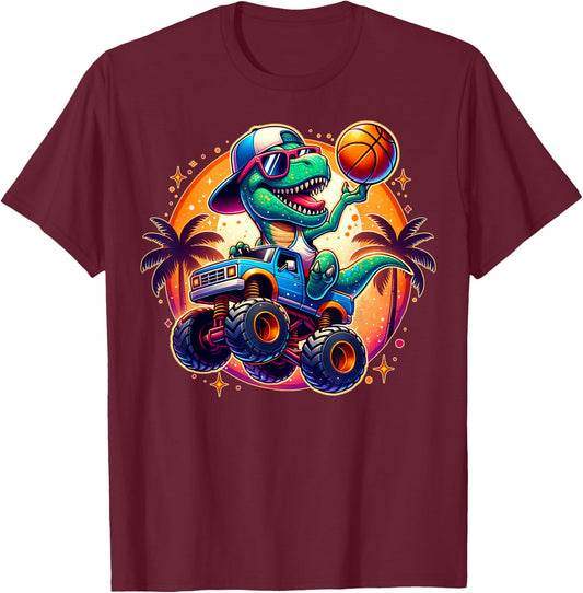 Funny T-rex Dinosaur Basketball Player Kids Toddlers Youth T-Shirt - T-Shirt | Maroon
