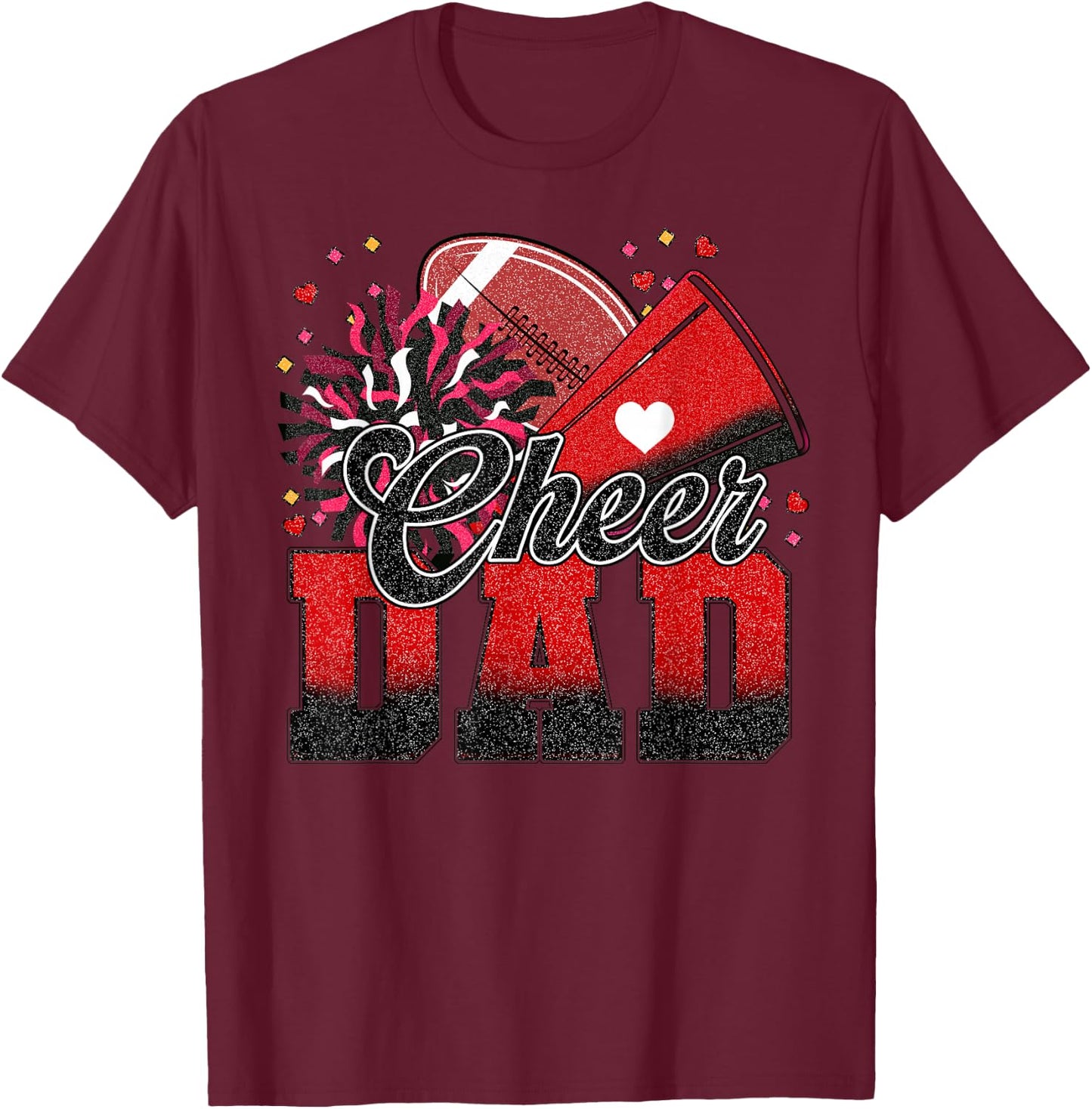 Red Black Football Cheer Dad Women Men Vintage Cheerleader T-Shirt - T-Shirt | Maroon
