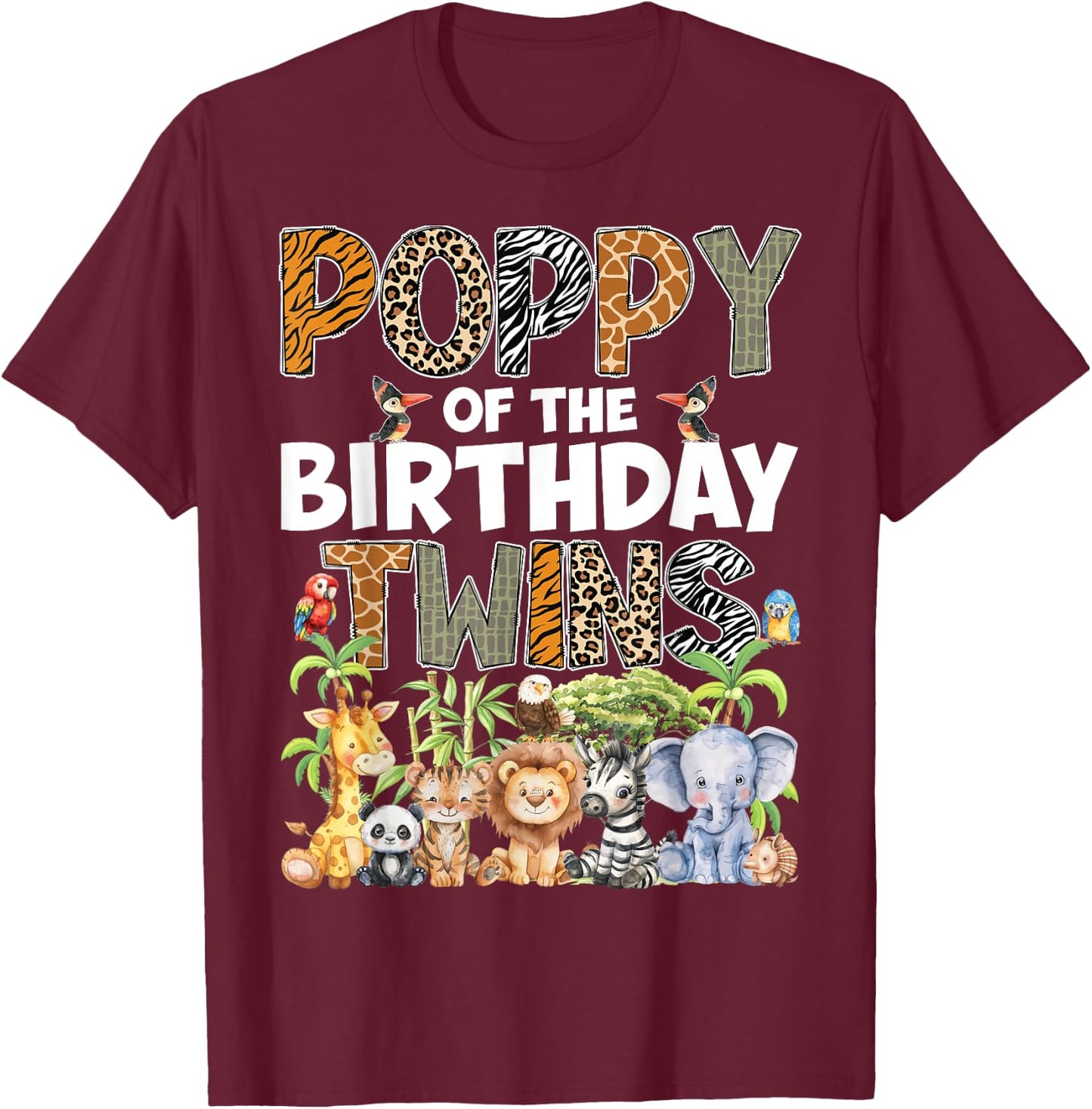 Poppy Of The Birthday Twins Safari Wild Zoo Animals T-Shirt - T-Shirt | Maroon