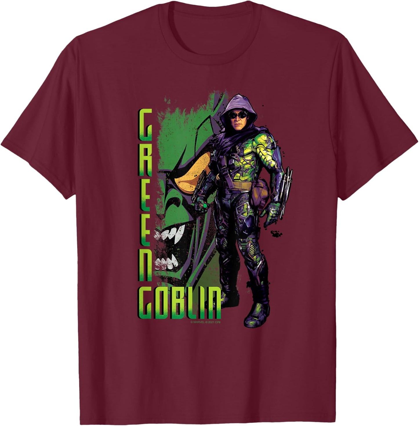 Marvel Spider-Man: No Way Home Green Goblin Supervillain T-Shirt - T-Shirt | Maroon