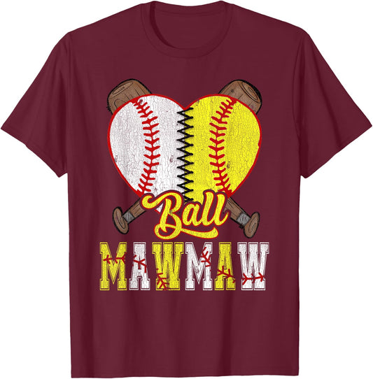 Mawmaw Of Both Ball Mawmaw Half Softball Half Baseball T-Shirt - T-Shirt | Maroon