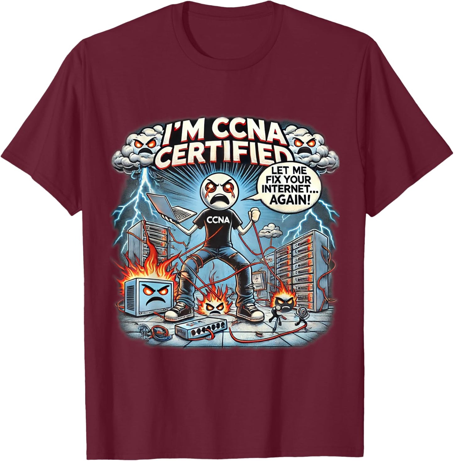 CCNA Certification , Black, Small T-Shirt - T-Shirt | Maroon