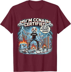 CCNA Certification , Black, Small T-Shirt - T-Shirt | Maroon