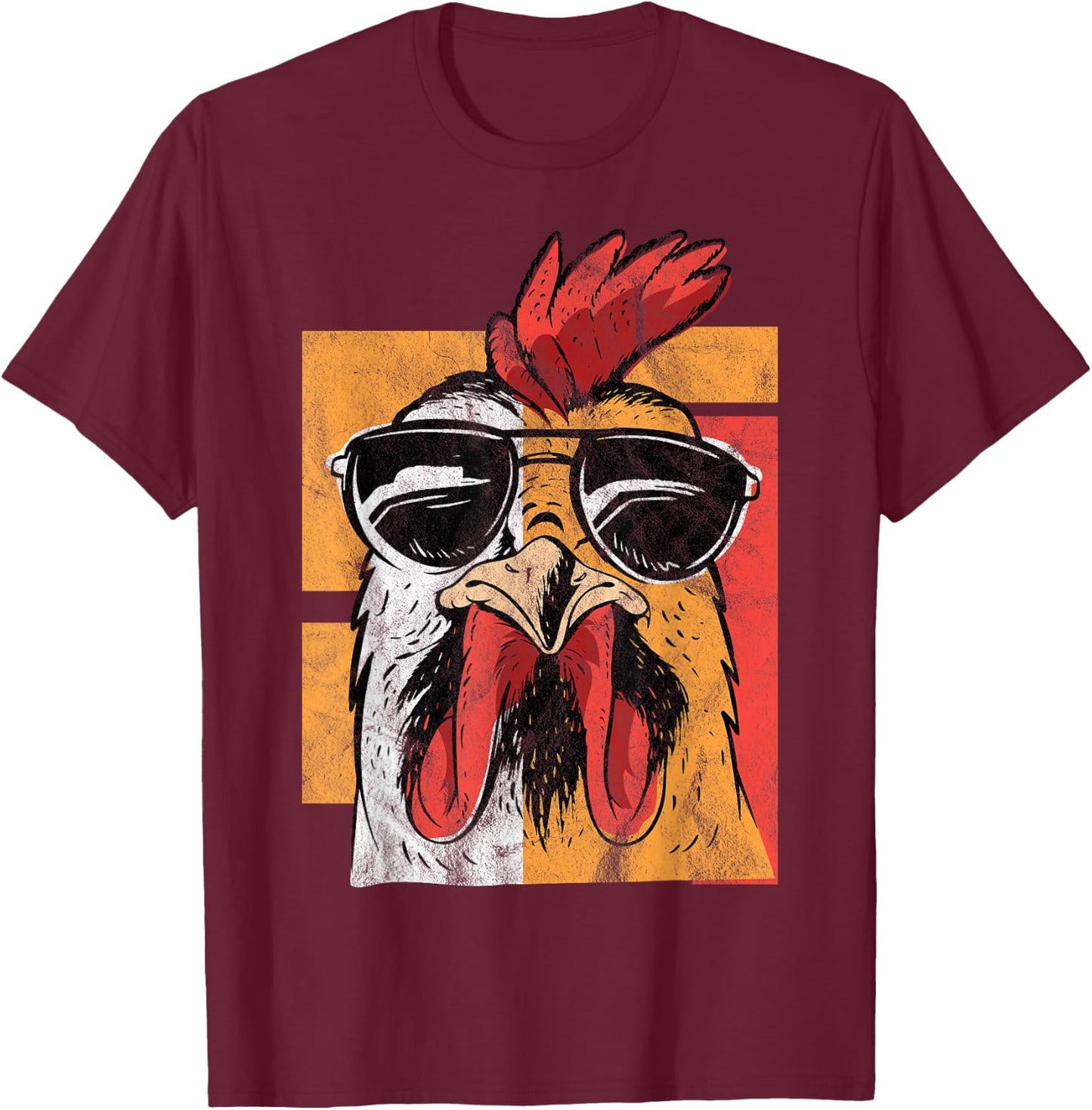Cool Rooster Wearing Sunglasses Retro Vintage Chicken T-Shirt - T-Shirt | Maroon