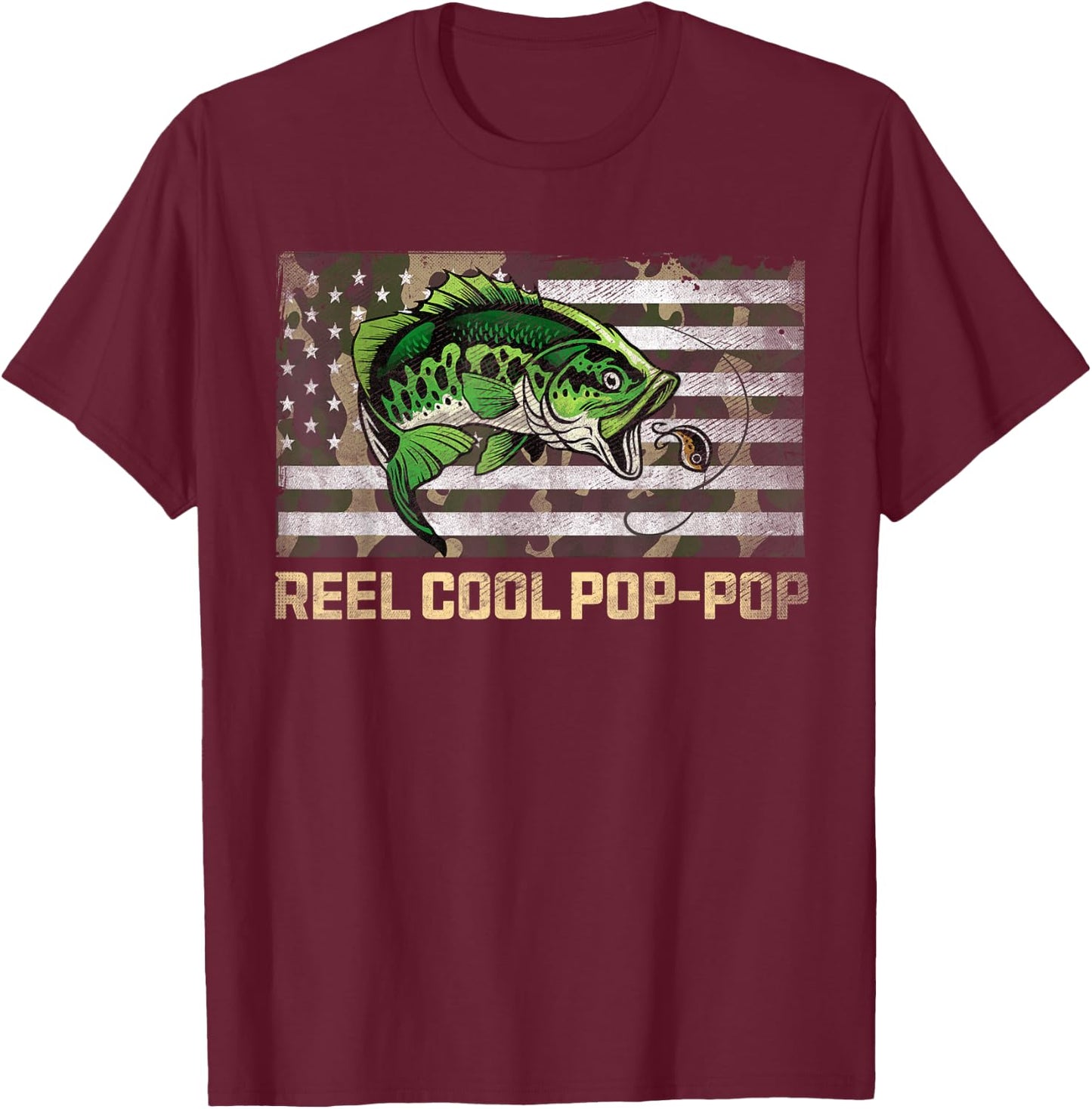 Reel Cool POP-POP Fishing Camo Flag Father's Day Fisherman T-Shirt - T-Shirt | Maroon