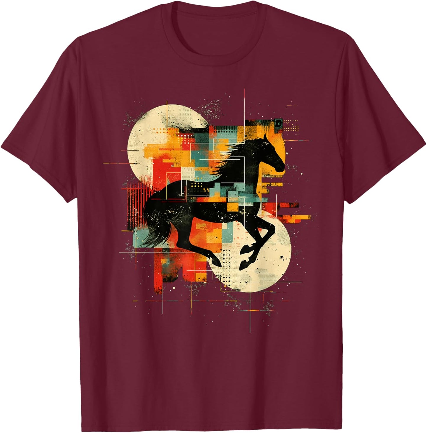 Artsy Equestrian vaulter on Abstract Art Equestrian Vaulting T-Shirt - T-Shirt | Maroon