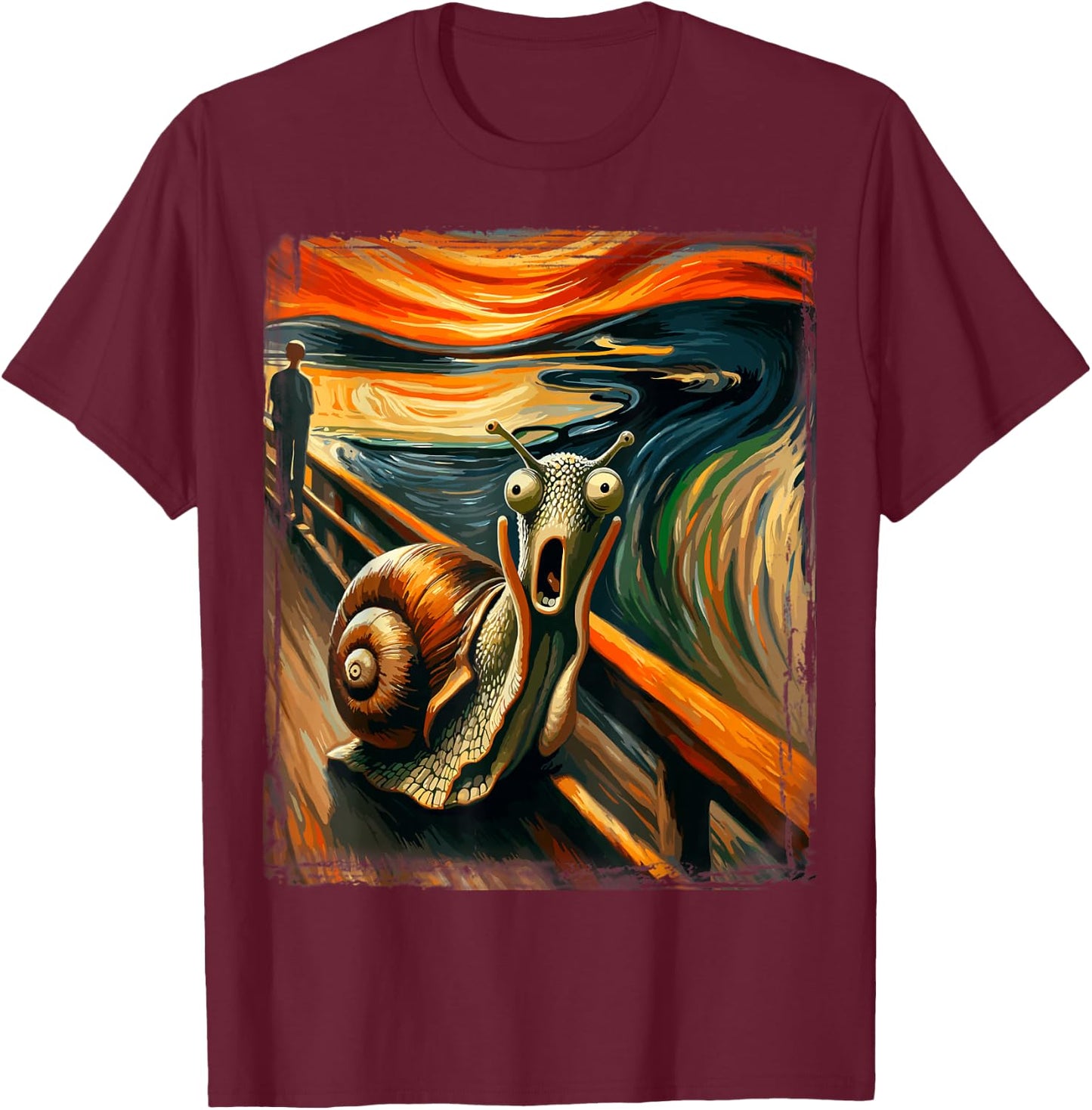 Artistic Scream Parody Funny Animal Painting Art Humor Snail T-Shirt - T-Shirt | Maroon
