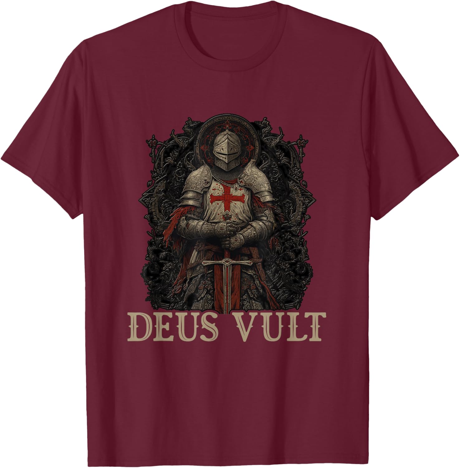 Temple Teutonic Templar Knight - Deus Vult T-Shirt - T-Shirt | Maroon