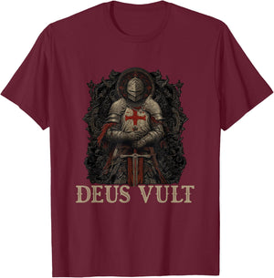 Temple Teutonic Templar Knight - Deus Vult T-Shirt - T-Shirt | Maroon