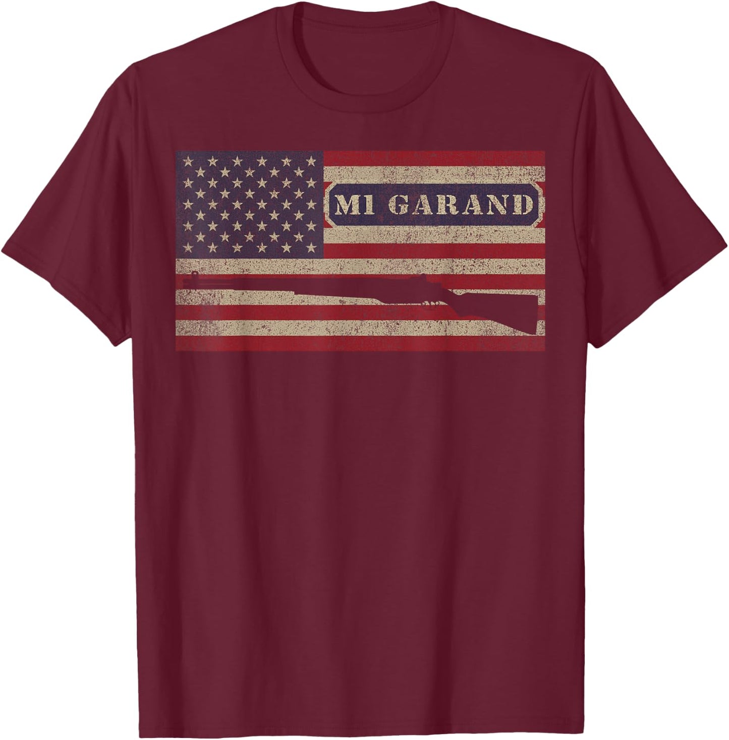 M1 Garand WWII Rifle USA Patriotic American Flag T-Shirt - T-Shirt | Maroon