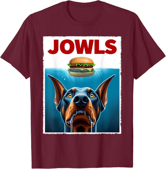 Funny Doberman Pinscher and Hamburger Parody Jowls Dog Lover T-Shirt - T-Shirt | Maroon