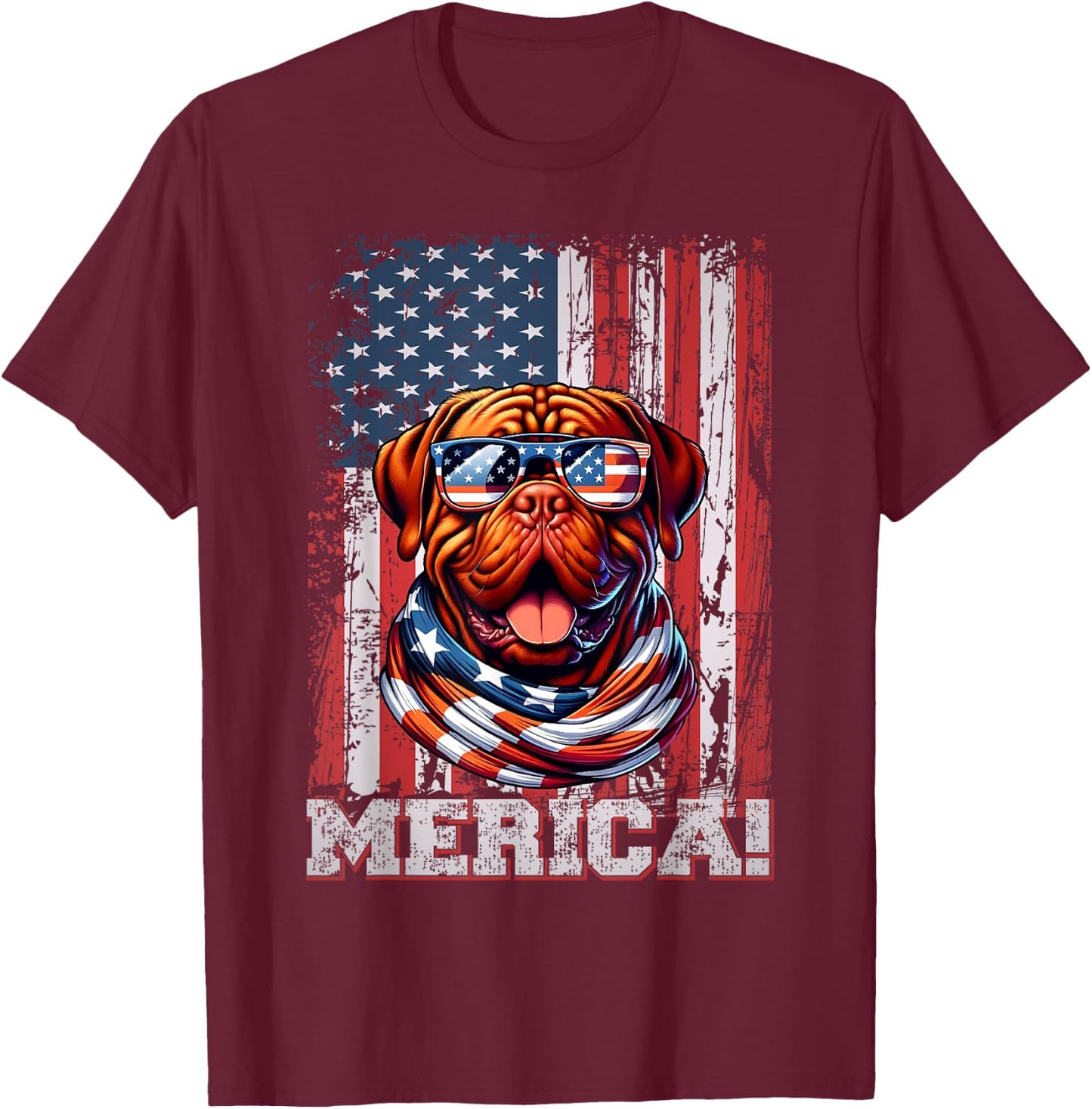 Dogue de Bordeaux Dog Lover US Flag 4th Of July Patriotic T-Shirt - T-Shirt | Maroon
