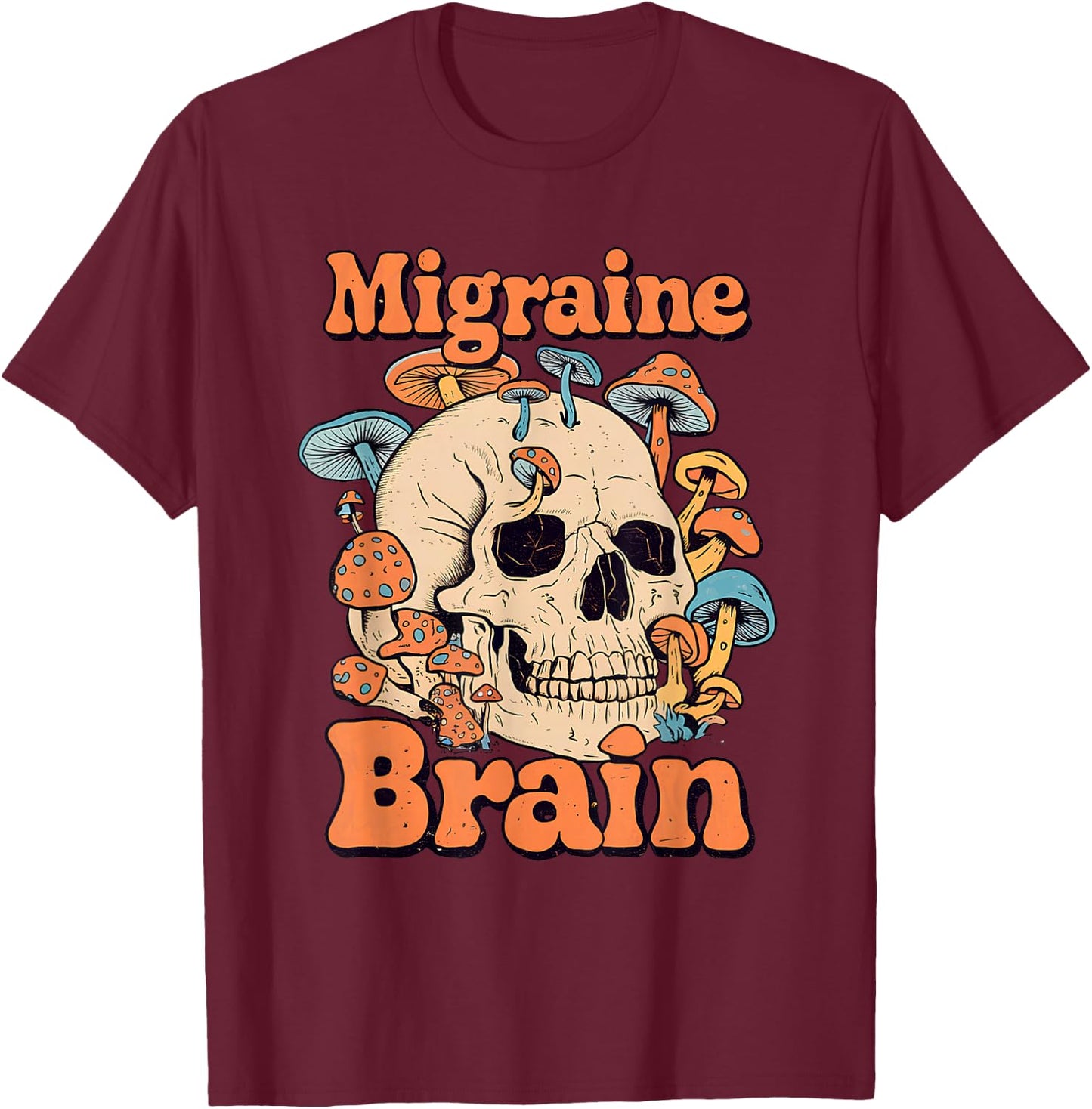 Chronic Migraine Awareness Month Brain Skull Purple Ribbon T-Shirt - T-Shirt | Maroon