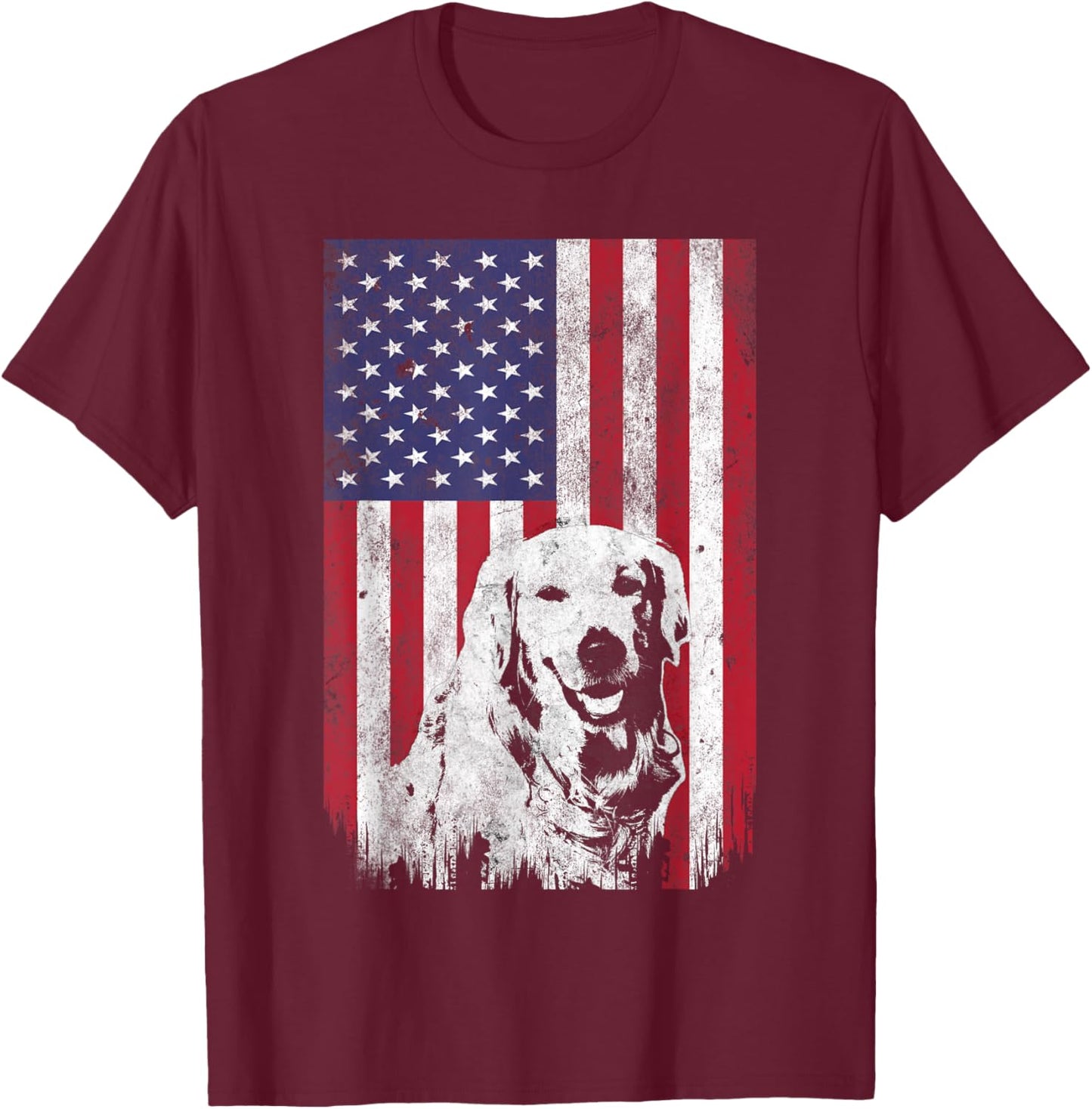 4th Of July Golden Retriever American Flag T Shirt Patriotic Women Kids Men T-Shirt - T-Shirt | Maroon