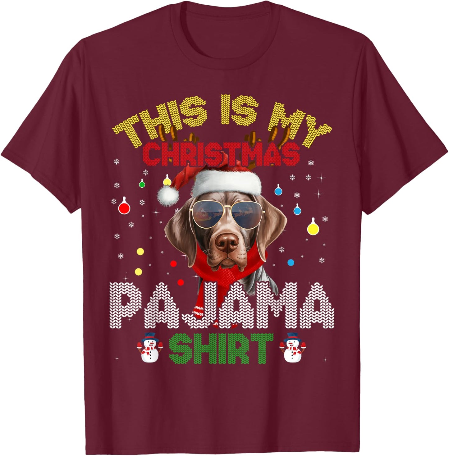 German Shorthaired Pointer Christmas Pajama Xmas Matching T-Shirt - T-Shirt | Maroon