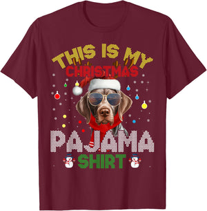 German Shorthaired Pointer Christmas Pajama Xmas Matching T-Shirt - T-Shirt | Maroon