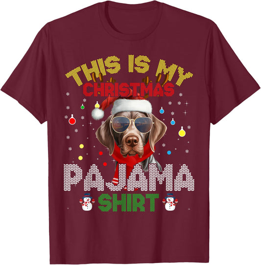 German Shorthaired Pointer Christmas Pajama Xmas Matching T-Shirt - T-Shirt | Maroon