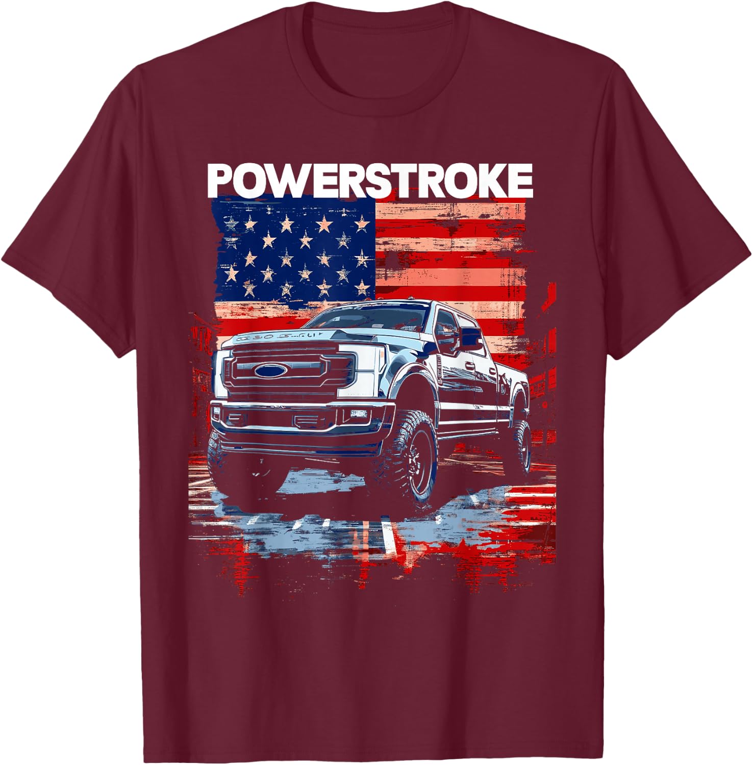 Powerstroke Single Cab Truck American Flag New Body Style T-Shirt - T-Shirt | Maroon