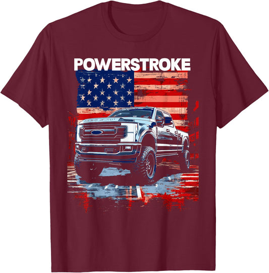 Powerstroke Single Cab Truck American Flag New Body Style T-Shirt - T-Shirt | Maroon