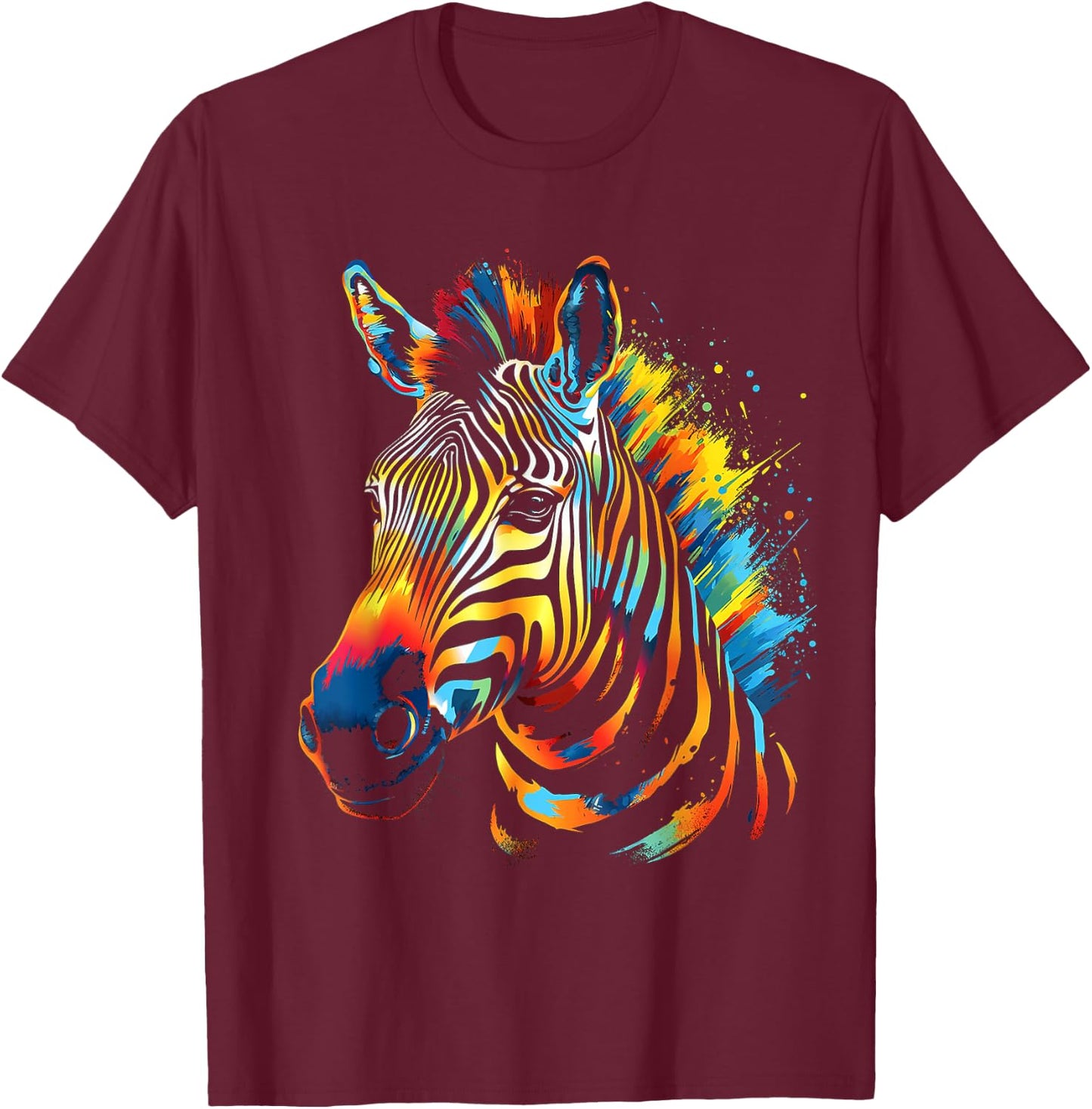 Zebra Colorful Animal Motif Art Zebra T-Shirt - T-Shirt | Maroon