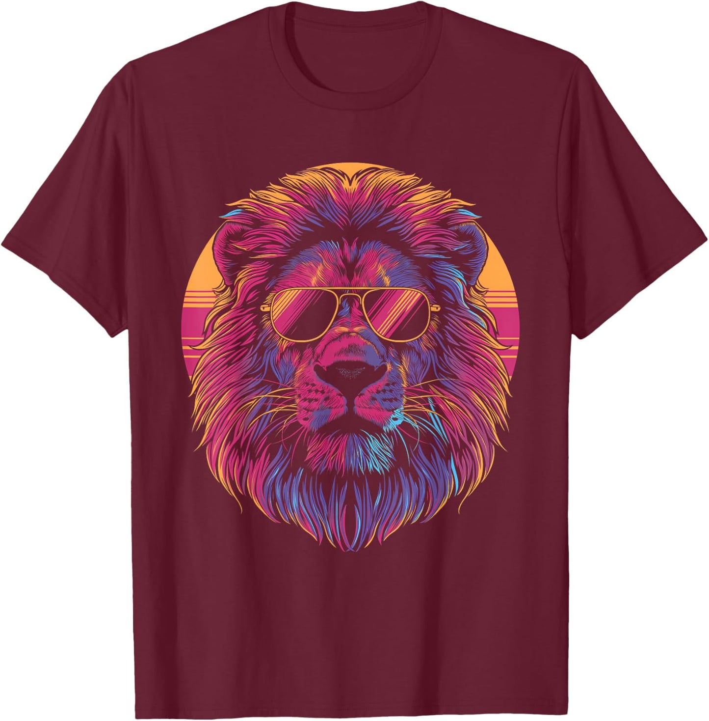 Lion Vaporwave Aesthetic Vintage Synthwave 80s 90s Retro T-Shirt - T-Shirt | Maroon