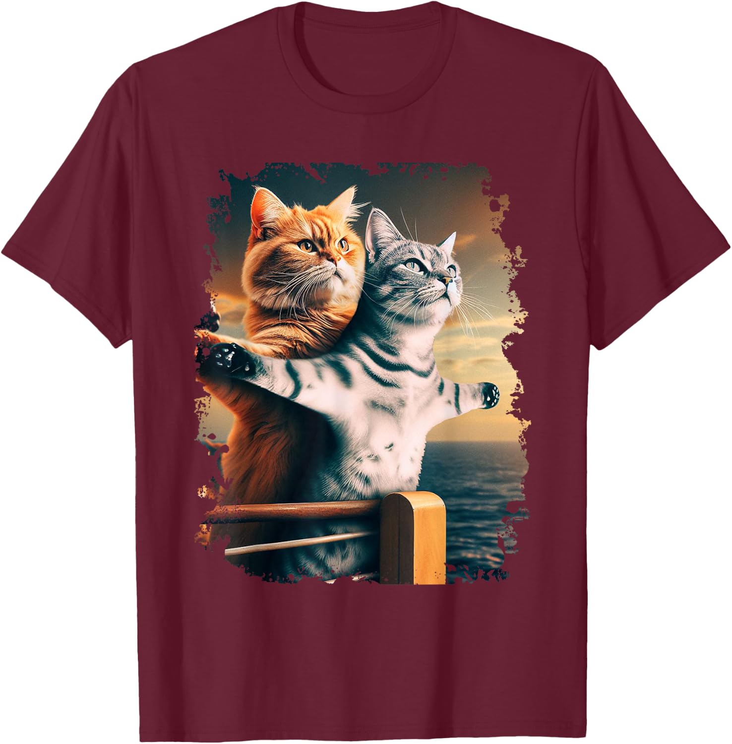 Titanic Meme Shirt for Kids Girls Funny Cat Titanic T-Shirt - T-Shirt | Maroon