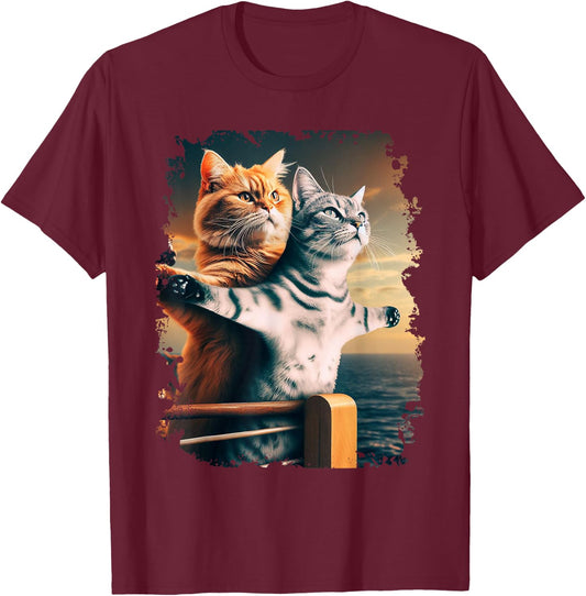 Titanic Meme Shirt for Kids Girls Funny Cat Titanic T-Shirt - T-Shirt | Maroon