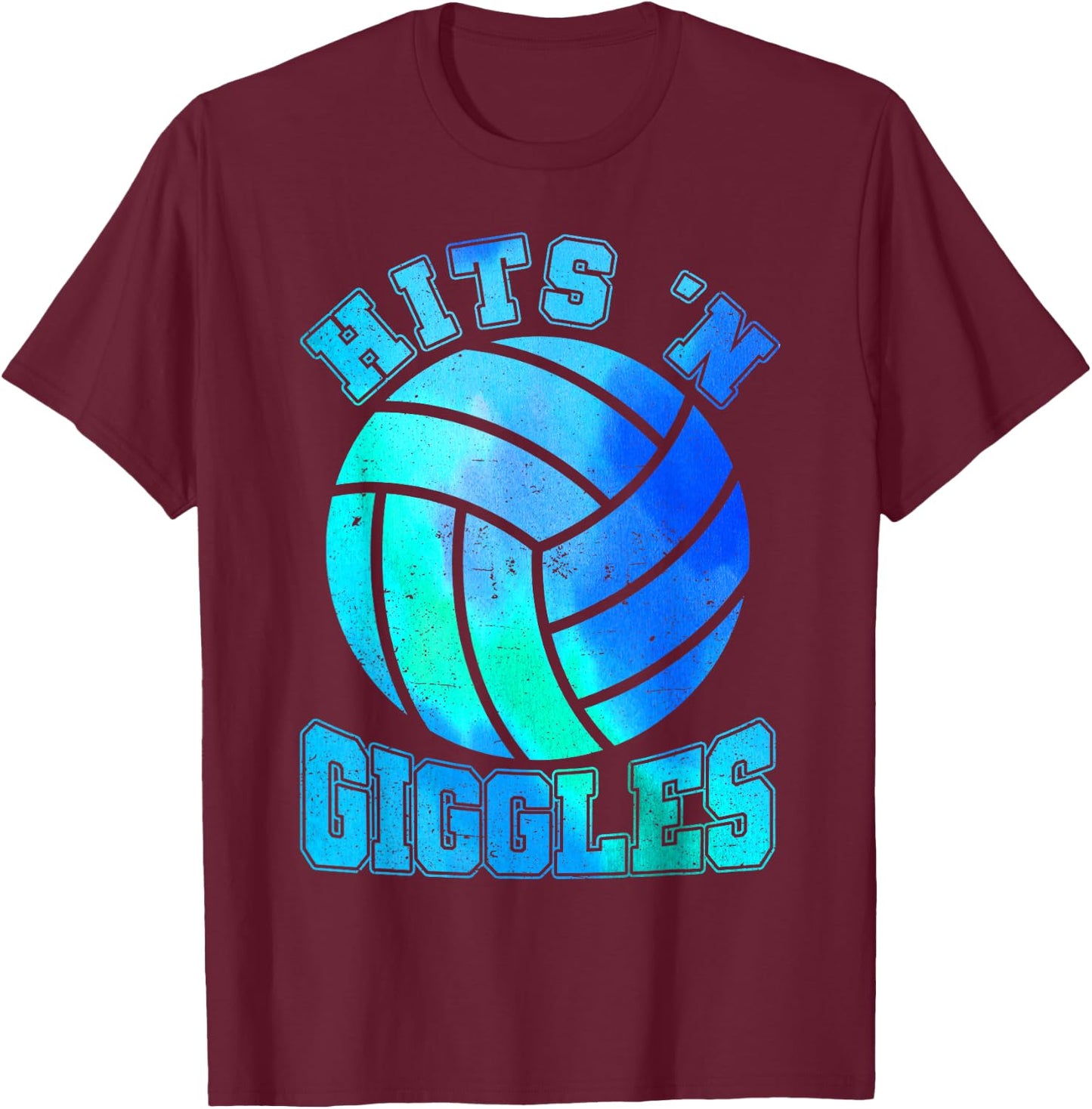 Hits 'n Giggles Volleyball Player Volleyball Women Team T-Shirt - T-Shirt | Maroon