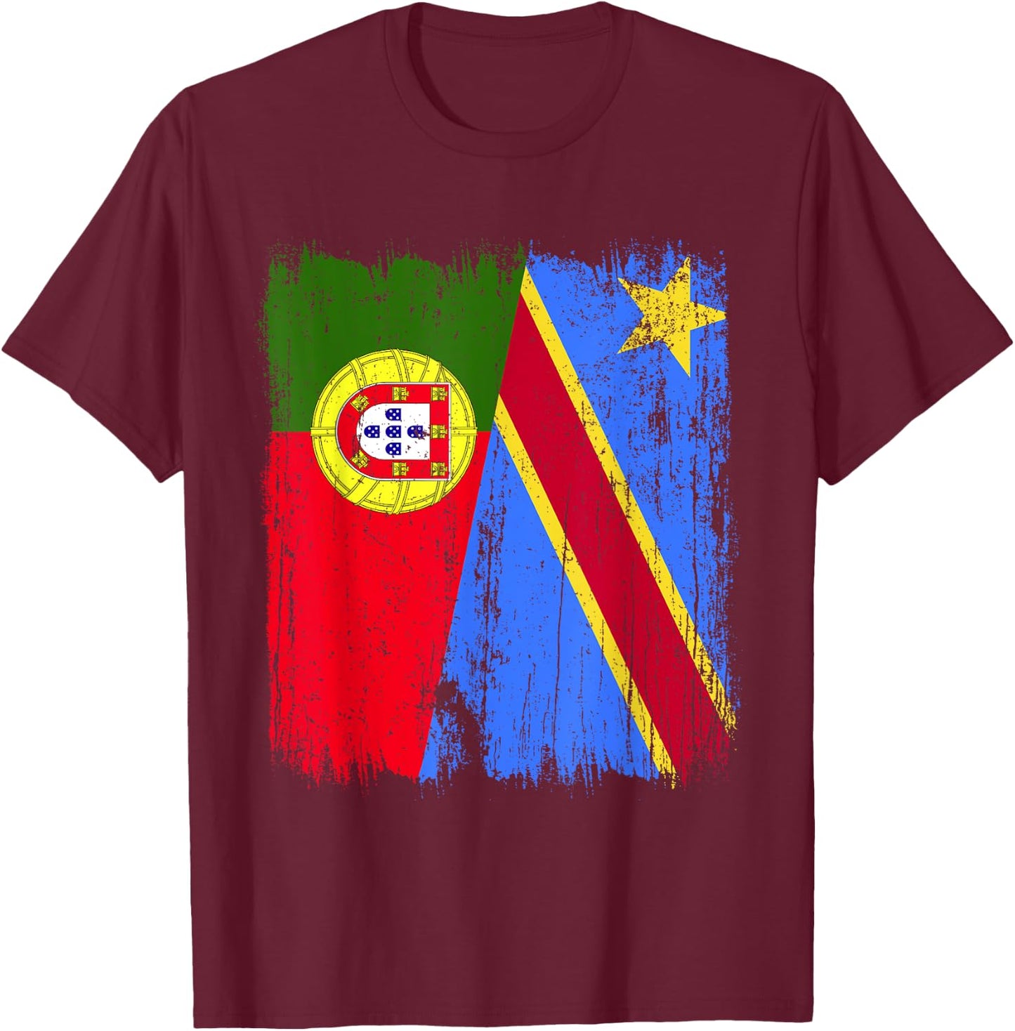 Portugal Congo Half Flag Portuguese Congolese Pride Jersey T-Shirt - T-Shirt | Maroon