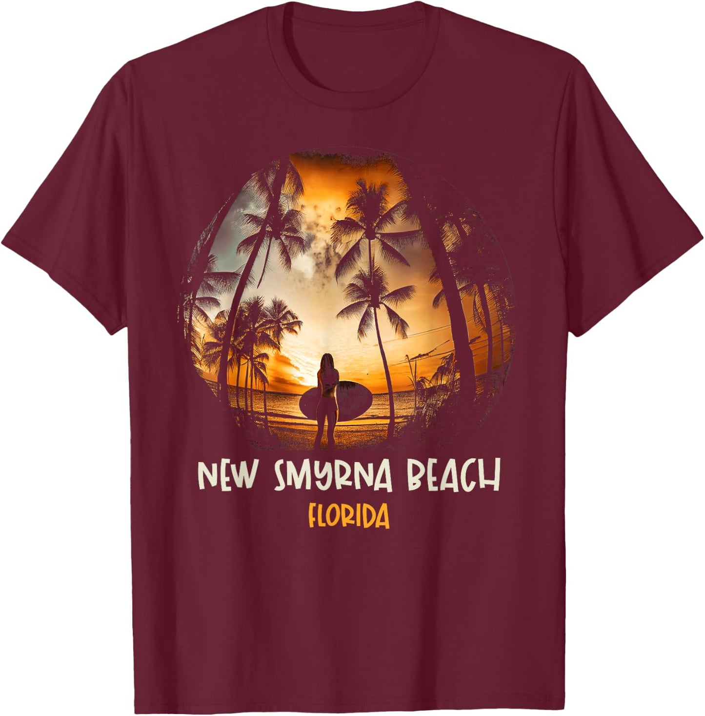 New Smyrna Beach Florida Surfing Surfboard T-Shirt - T-Shirt | Maroon