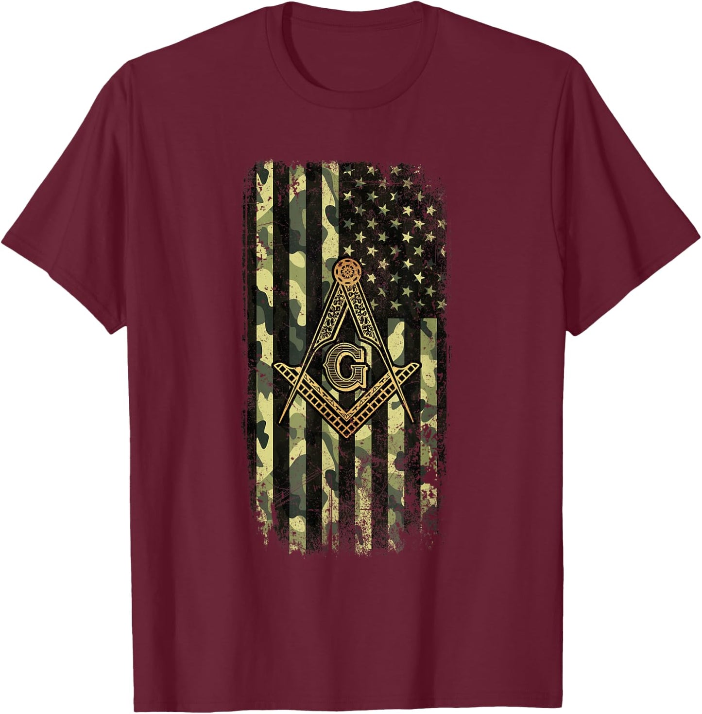 Masonic Camo American Flag - Freemason T-Shirt - T-Shirt | Maroon