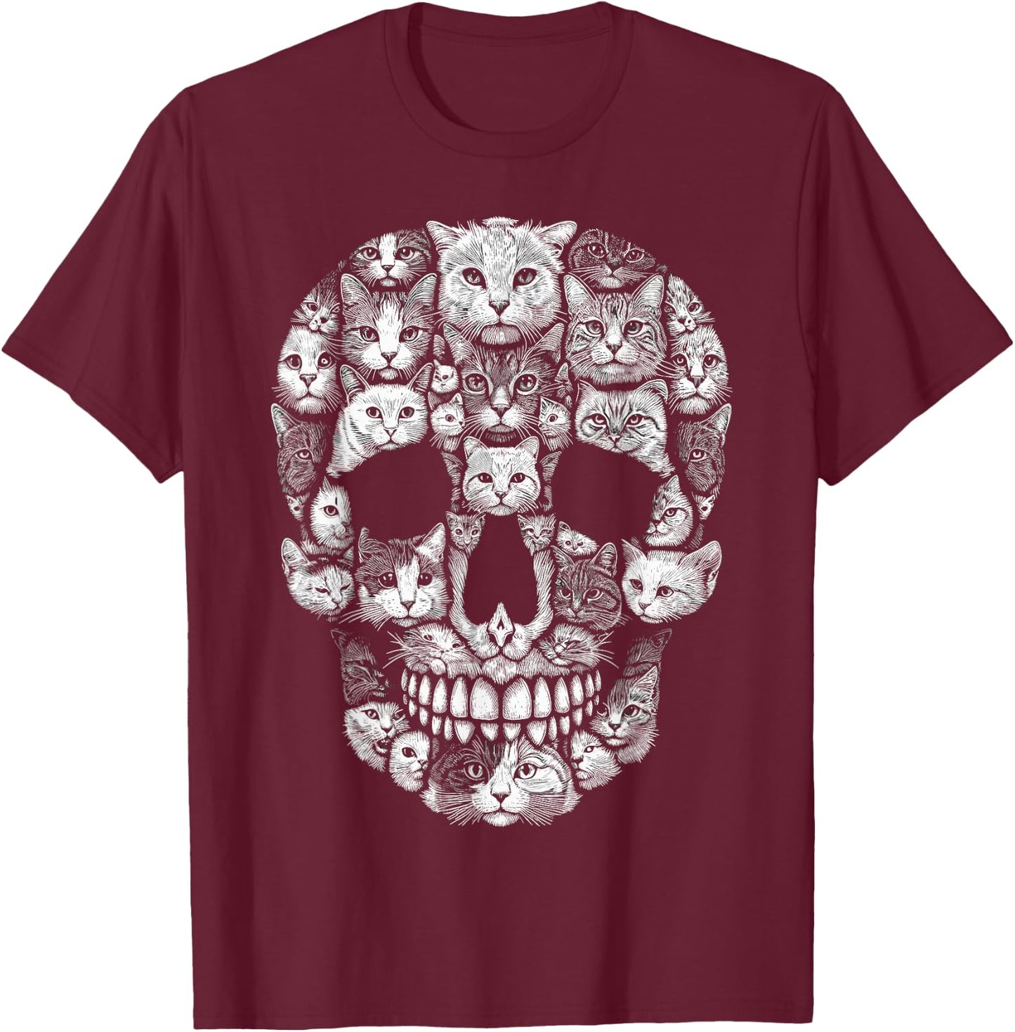 Cat Skull Kitty Skeleton Halloween Costume Cat Women Kids T-Shirt - T-Shirt | Maroon