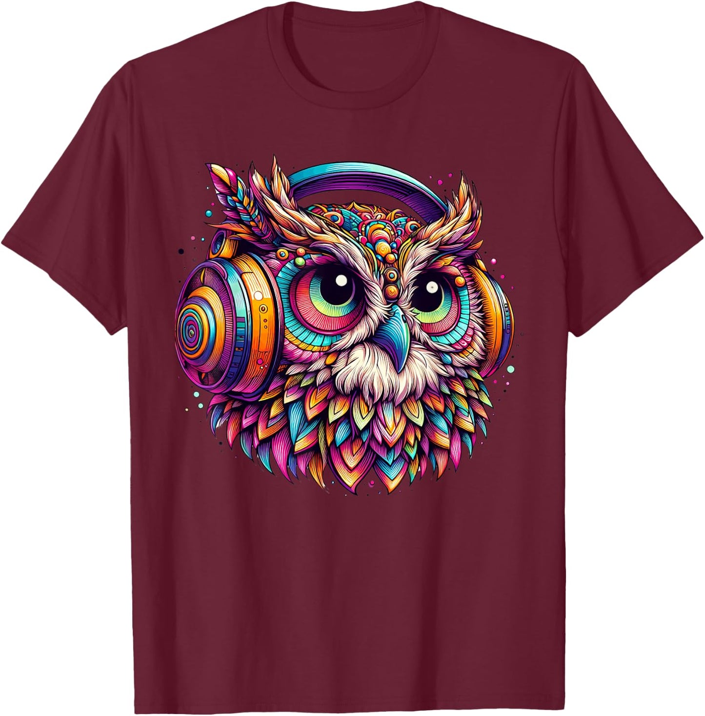 Rave Rainbow Owl House EDM Festival Raver Animal EDC 2025 T-Shirt - T-Shirt | Maroon