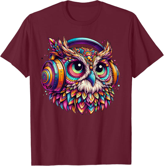 Rave Rainbow Owl House EDM Festival Raver Animal EDC 2025 T-Shirt - T-Shirt | Maroon