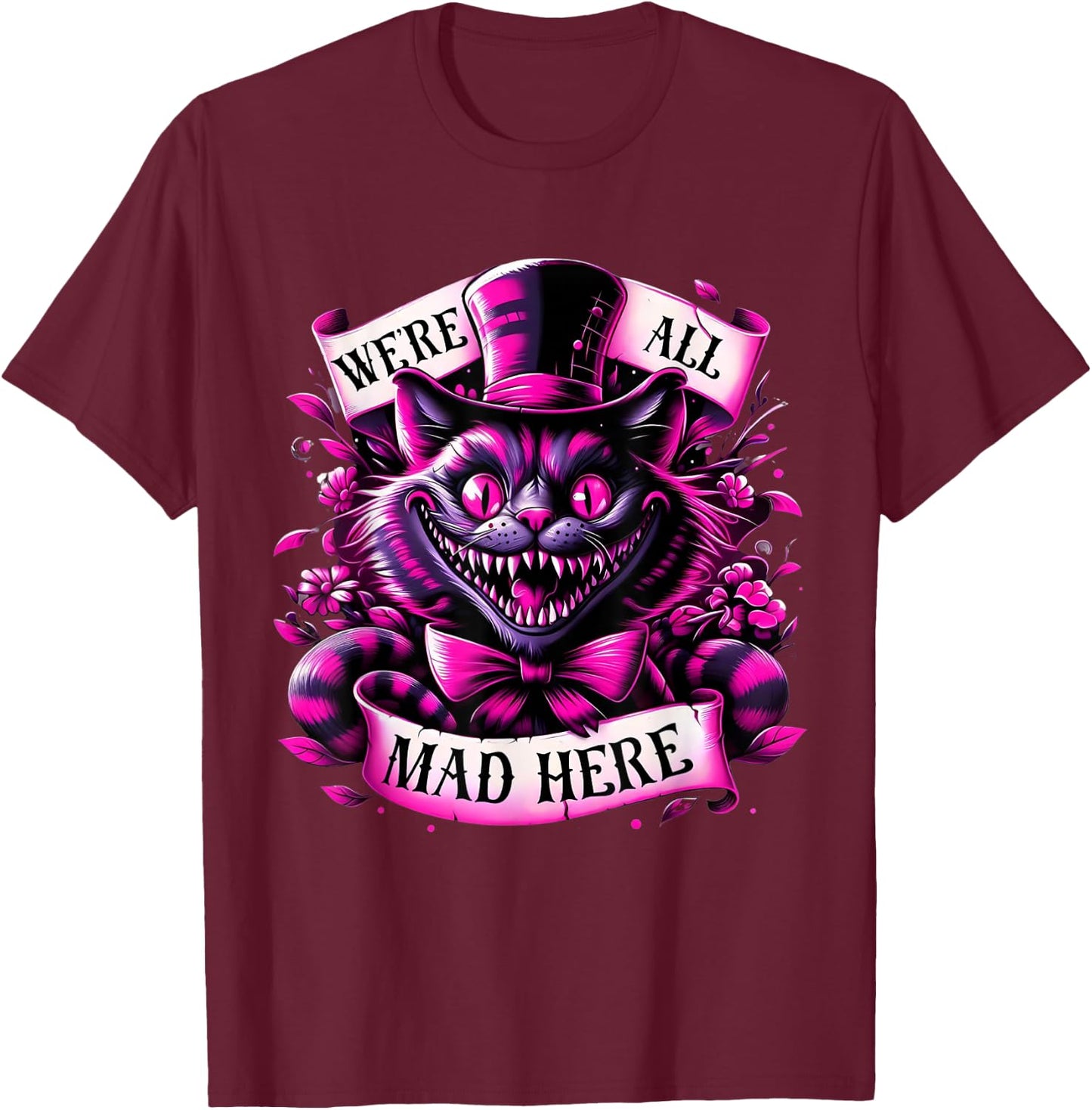 Cheshire Cat Alice in Wonderland Party T-Shirt - T-Shirt | Maroon