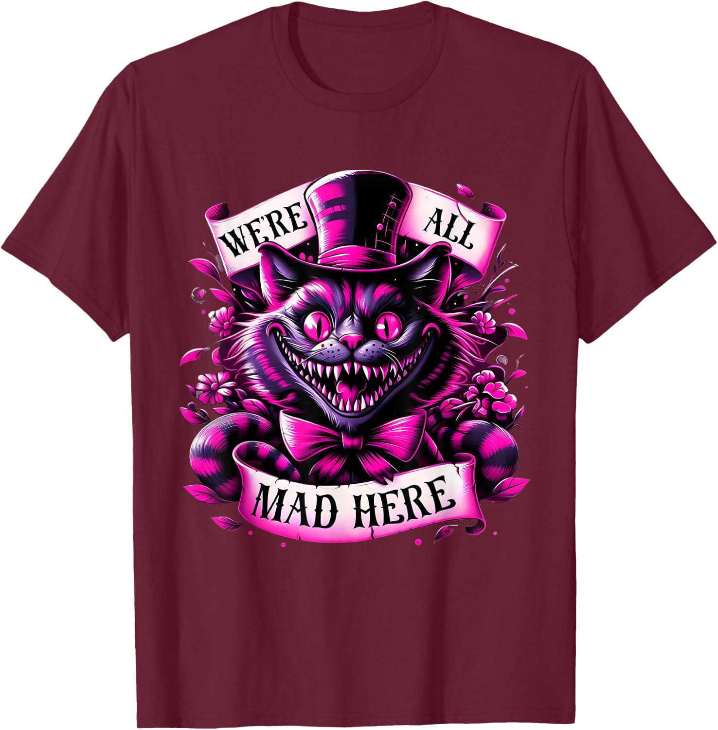 Cheshire Cat Alice in Wonderland Party T-Shirt - T-Shirt | Maroon