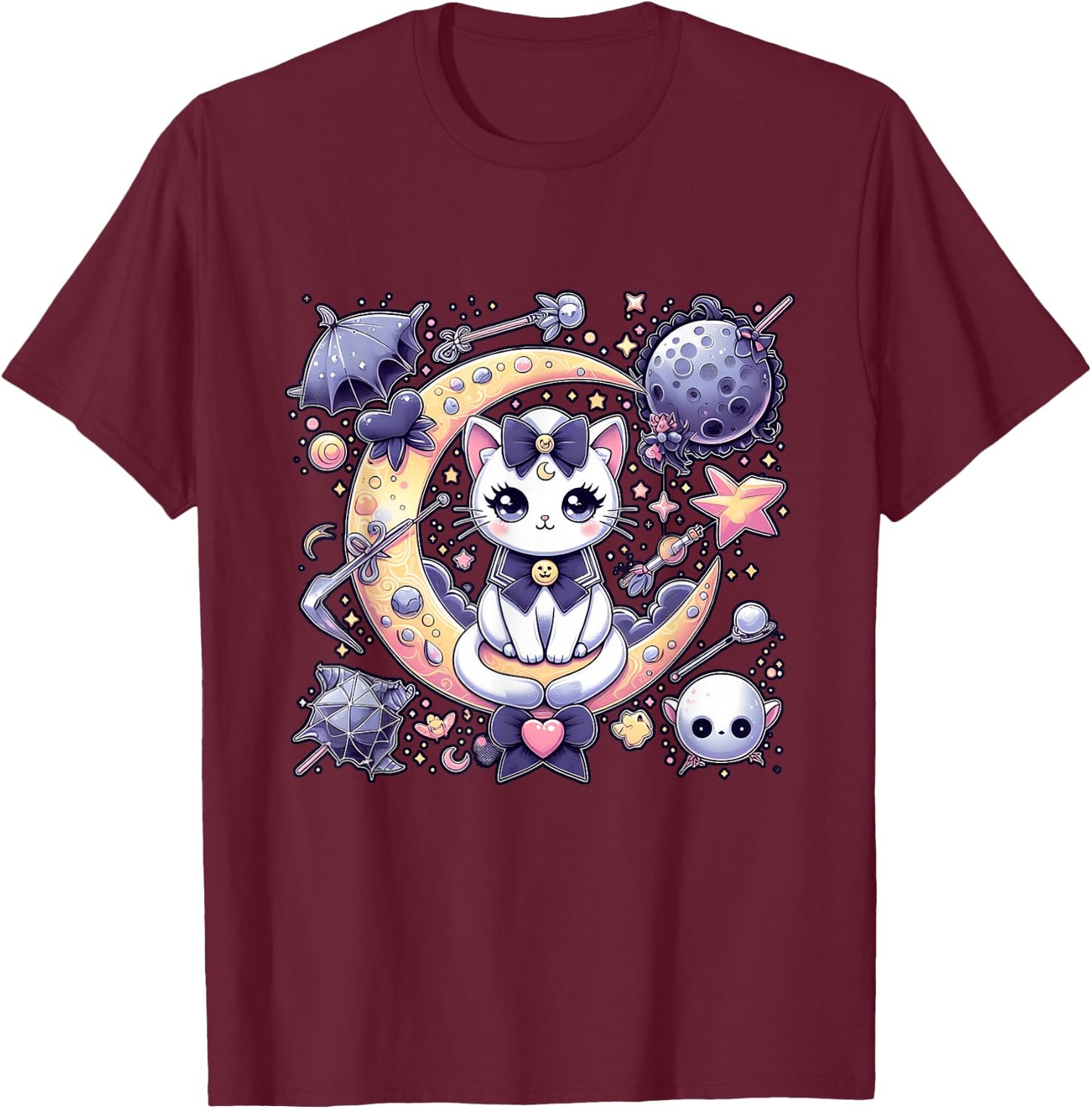 Sailor Meow Cute Moon Cat Space Magic Gothic Halloween T-Shirt - T-Shirt | Maroon