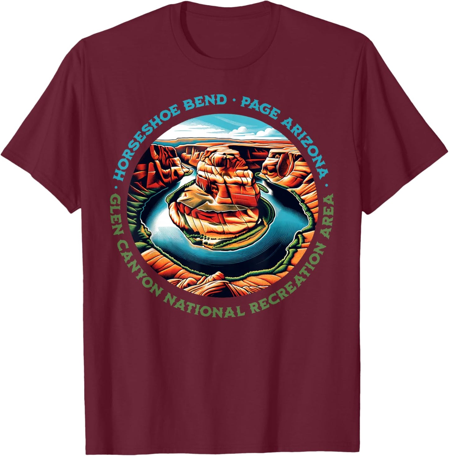 Iconic Horseshoe Bend Hiking Glen Canyon Page Arizona T-Shirt - T-Shirt | Maroon