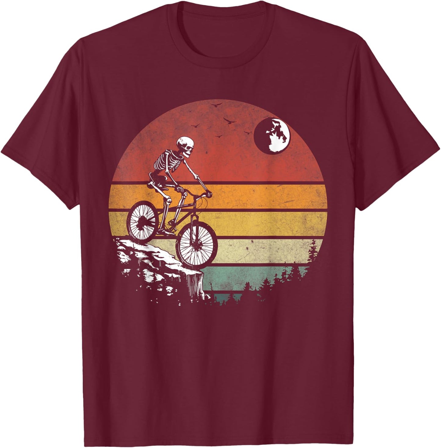 Skeleton Riding Bicycle Vintage Mountain Biking Skeleton T-Shirt - T-Shirt | Maroon
