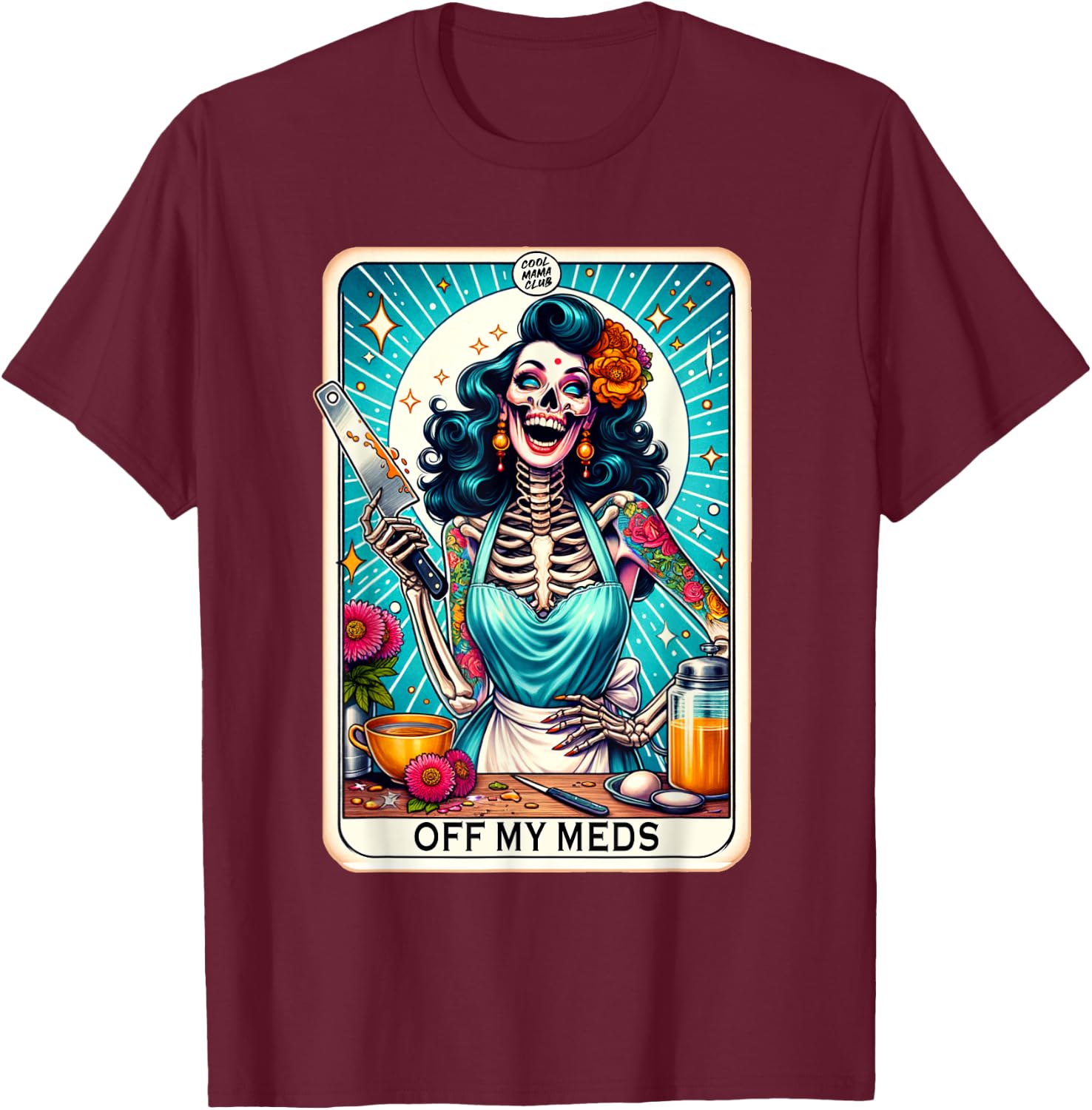 Cool Mama Club Tarot Card Skeleton Halloween T-Shirt - T-Shirt | Maroon