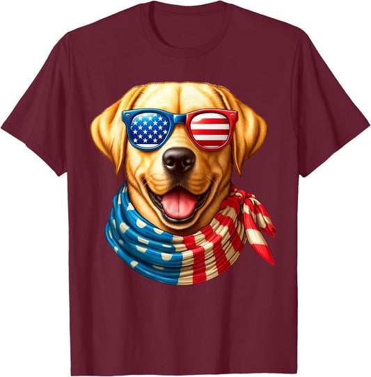 Labrador Retriever Dog American Flag Patriotic 4th of July T-Shirt - T-Shirt | Maroon