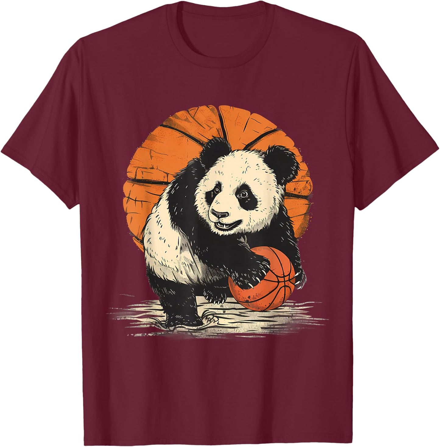 Basketball Drawing Artwork Cute Bear Basketball Hoop T-Shirt - T-Shirt | Maroon