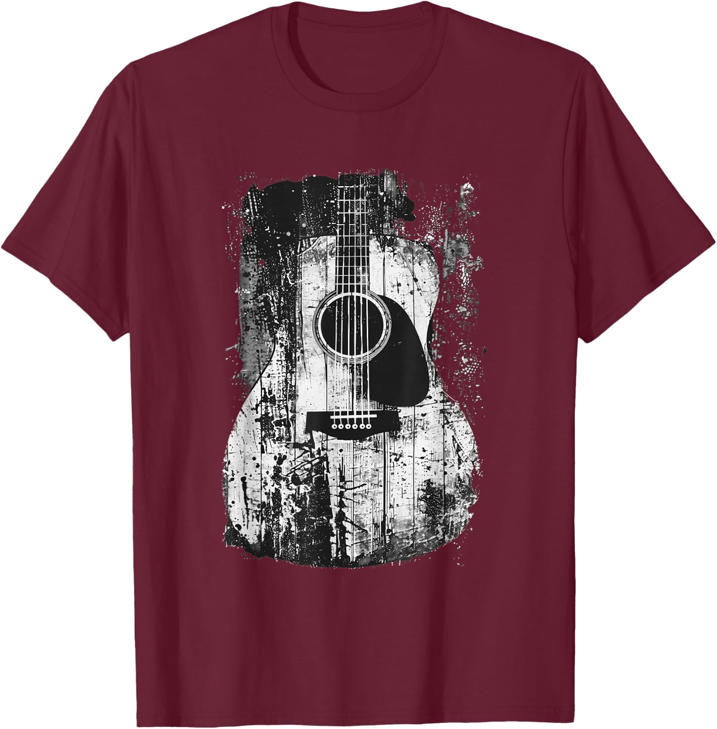 Acoustic Guitar, Vintage, Distressed, Rock & Roll Music. T-Shirt - T-Shirt | Maroon